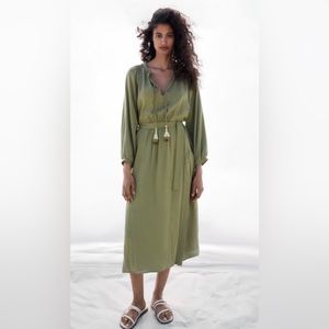 ZARA NWT SS22 WOMAN KHAKI BELTED TUNIC DRESS
